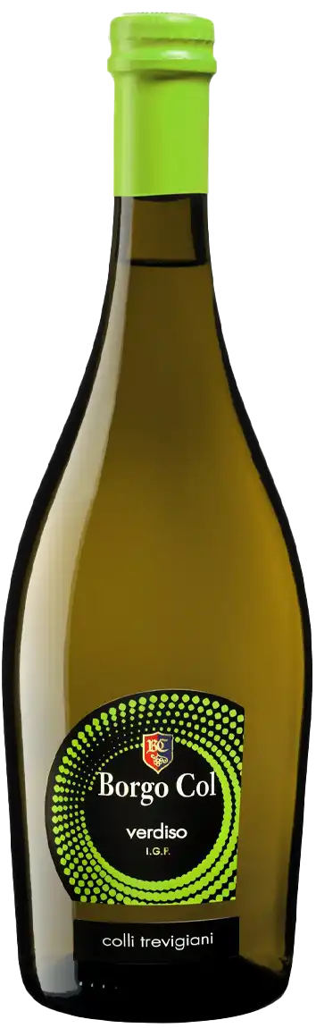 Fles Verdiso Colli Trevigiani witte wijn van Borgo Col, afkomstig uit Veneto, Italië.